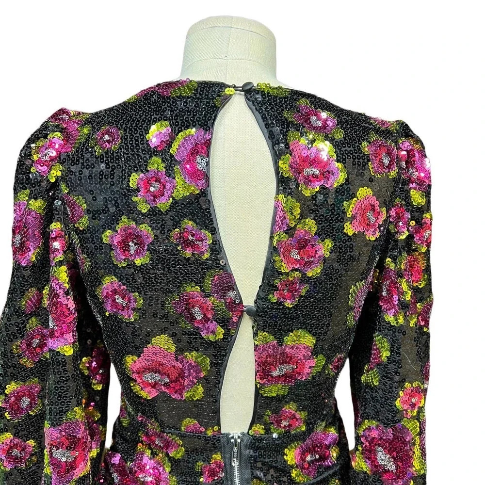 For Love & Lemons‎ Morrison Mini Dahlia Floral Dress Black Sequin Size XS - Picture 10 of 13
